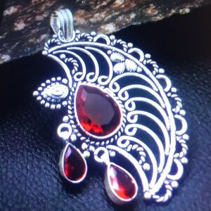 Garnet Stamped 925 Sterling Silver Necklace